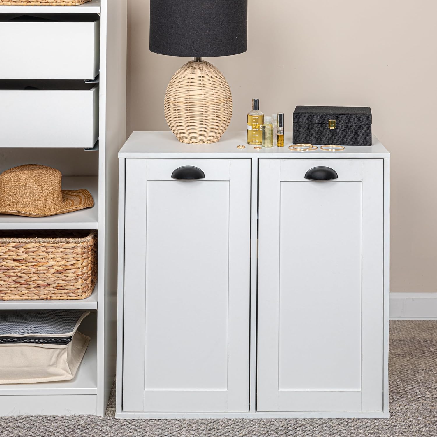 Household Essentials Laundry Sorter Cabinet, Scandi White Finish