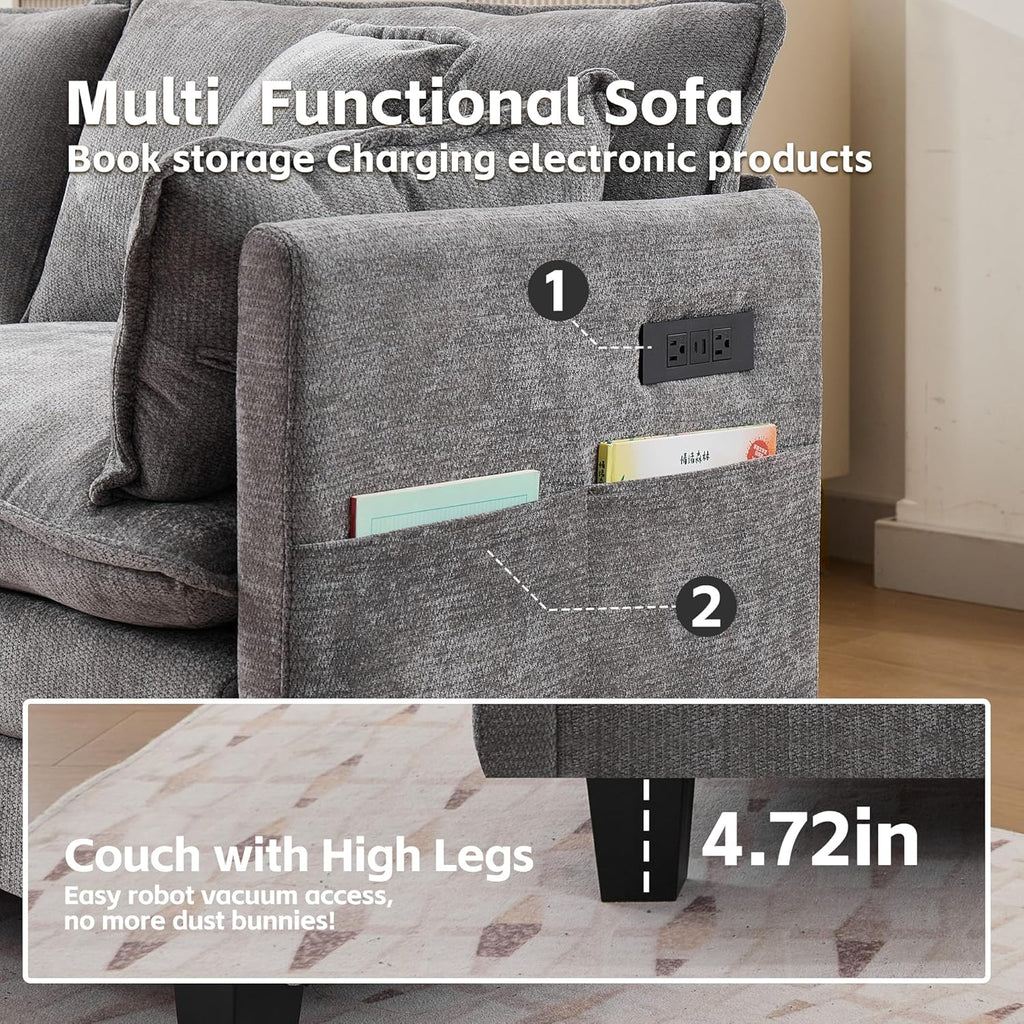 Opiesit Modular Sectional Sofa with Movable Ottoman, 110" 4-Seat Modern Couches for Living Room, Comfy L Shaped Couch Set with Deep Seat for Office and Apartment, Grey Chenille Fabric