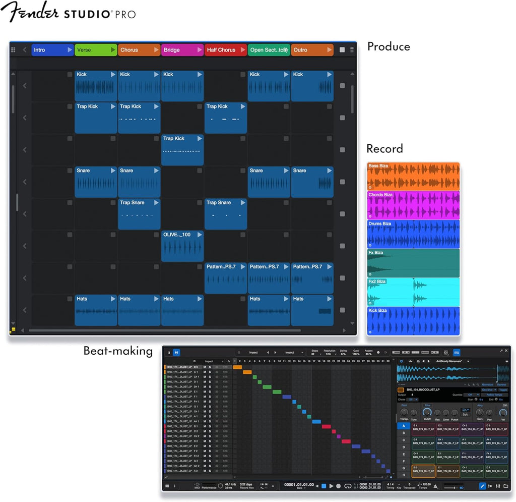 Fender Studio Pro 8 — Full Music Production Software, Digital Audio Workstation, Guitar Recording Software, Fender Amp Modeling, Audio-to-MIDI Tools, Mix & Master, Unlimited Tracks