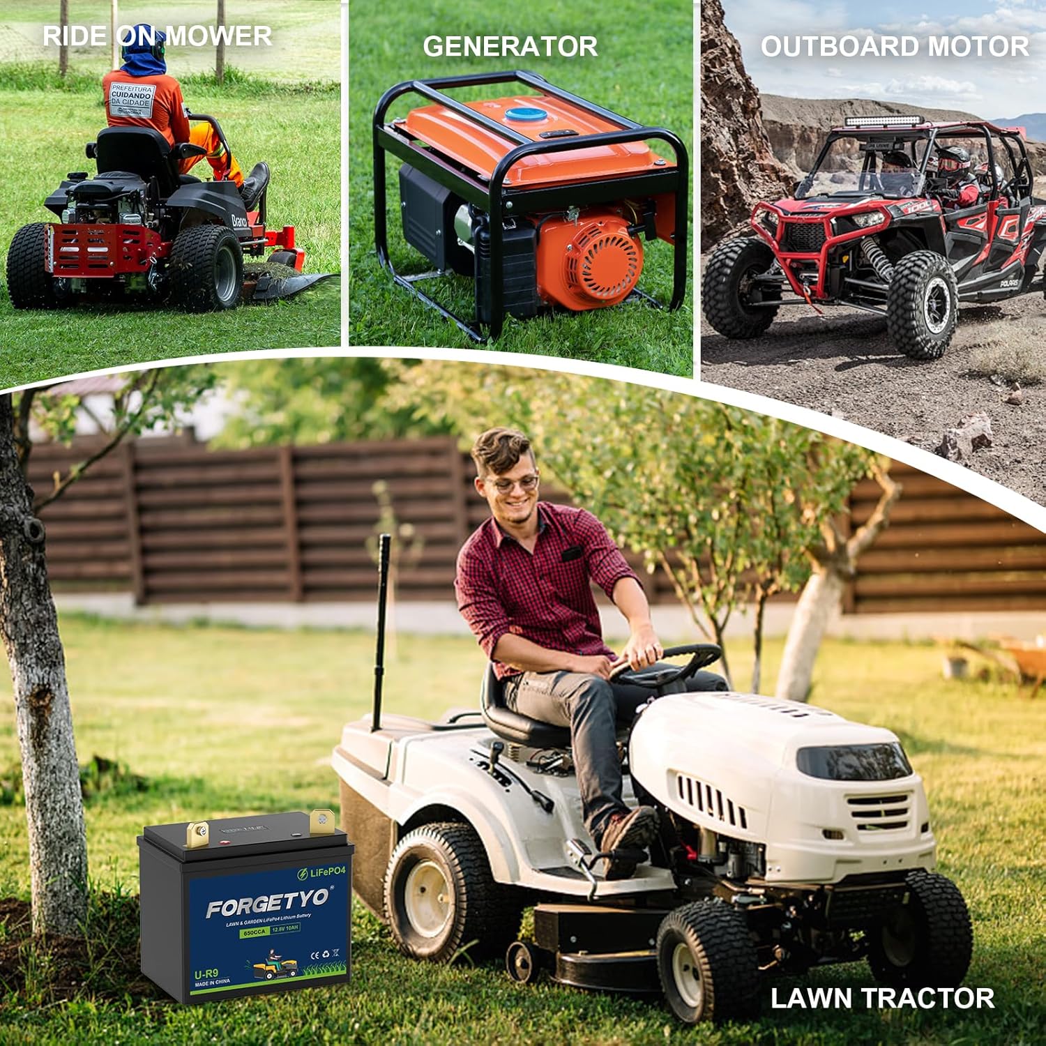 U-R9 Riding Lawn Mower Battery, 12V 10Ah 650CCA Lithium LiFePO4 Garden Tractor Starting Battery, Compatible with John Deere,Cub Cadet,Craftsman,Troy-Bilt Mower, and Generator