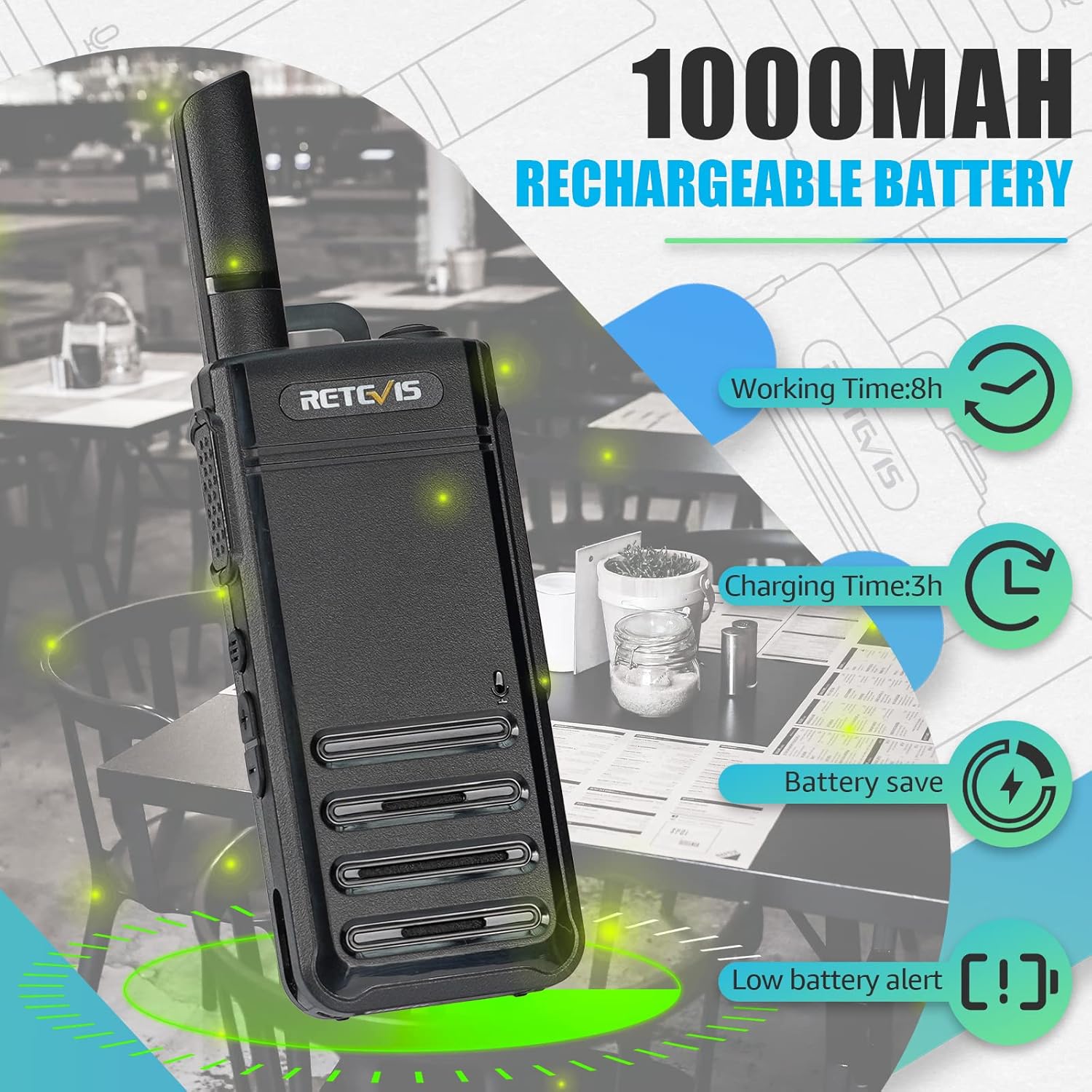 Retevis RB39P Bluetooth Walkie Talkies, Wireless Earpiece Auto Reconnect, Portable FRS Two Way Radios, License-Free, Hands Free, Type-C, Compact, 2 Way Radio for Church Hospital Retail School (4 Pack)