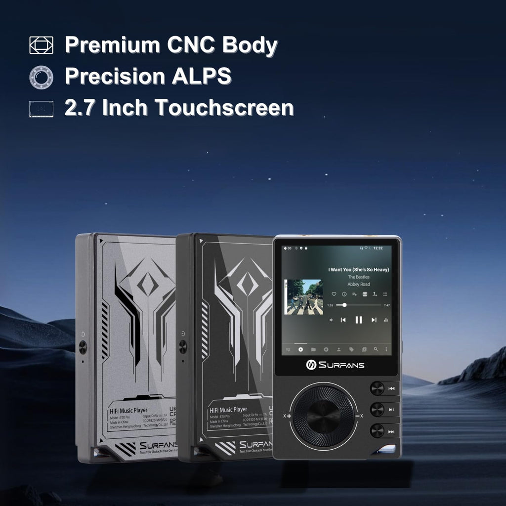 Surfans F20 Pro HiFi Music Player, Dual ESS9018 DAC, DSD512, WiFi & Bluetooth LDAC, Spotify & Tidal Streaming, 4.4mm Balanced 500mW Output, 1TB Expandable Portable DAP(Black)
