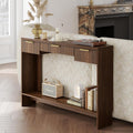 Console Sofa Table .3 Drawer Entryway Table with Open Storage Shelf, Narrow Long Behind Couch Sofa Table for Living Room .Black Walnut
