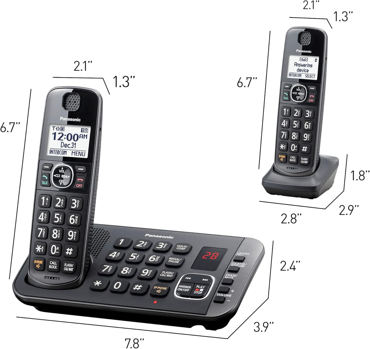 Panasonic DECT 6.0 Expandable System, Cordless Phones With Answering Machine and Call Blocking - 5 Cordless Phones 5 Handsets - KX-TGE645M (Metallic Black)
