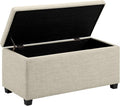 Amazon Basics Upholstered Storage Ottoman Bench with Soft Close Lid, Child-Safety Hinge, No Assembly Required, 35.5"W x 16.5"D x 17"H, Beige