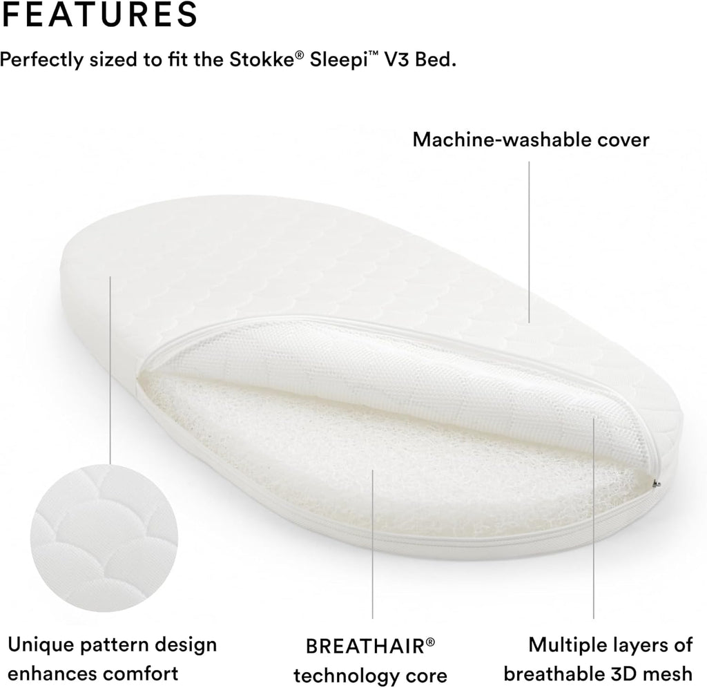 Stokke Sleepi V3 Bed Mattress Air - Firm & Breathable for Baby's Comfort - Non-Toxic, Quick Drying Core & Machine Washable Cover