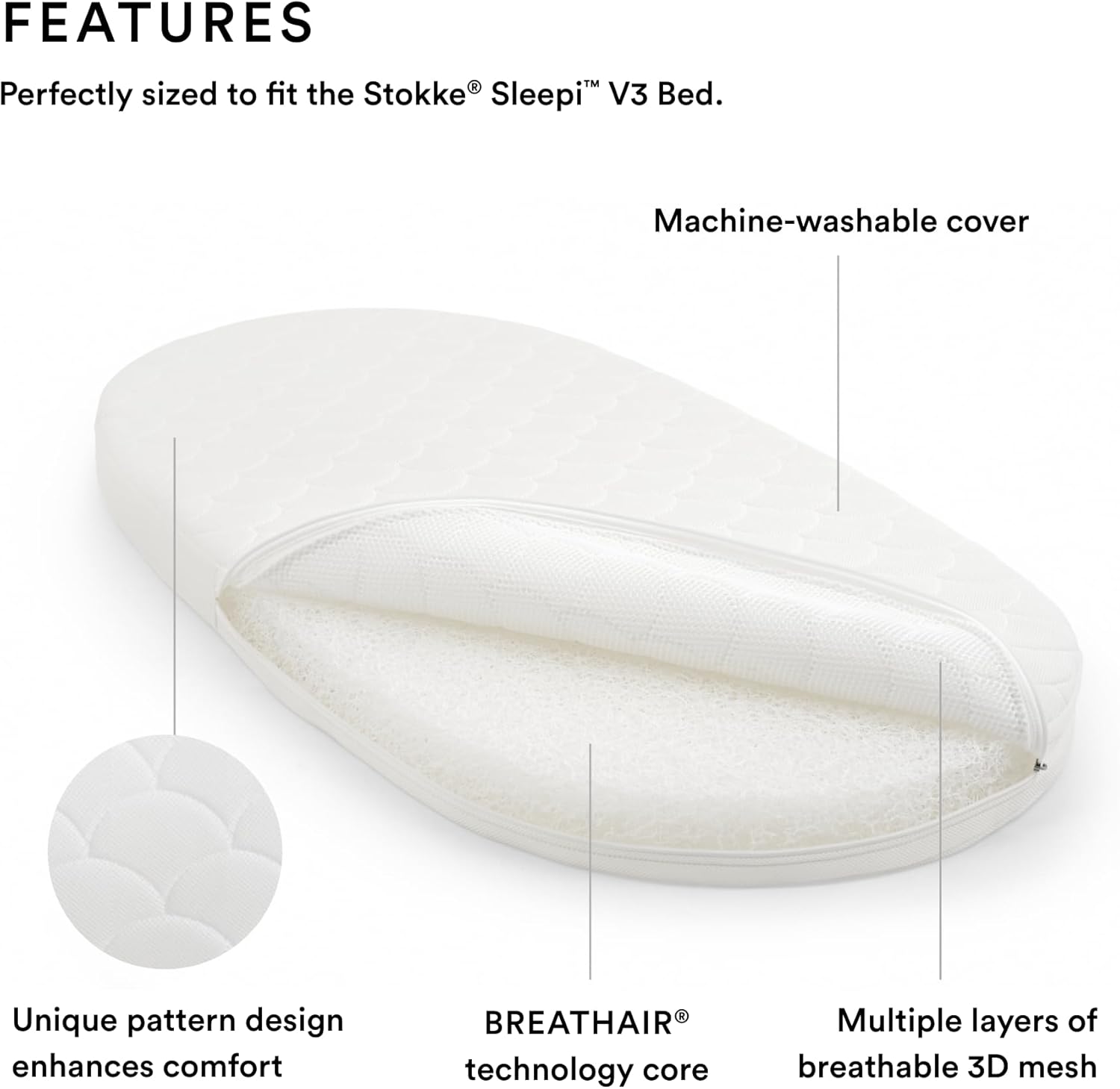 Stokke Sleepi V3 Bed Mattress Air - Firm & Breathable for Baby's Comfort - Non-Toxic, Quick Drying Core & Machine Washable Cover
