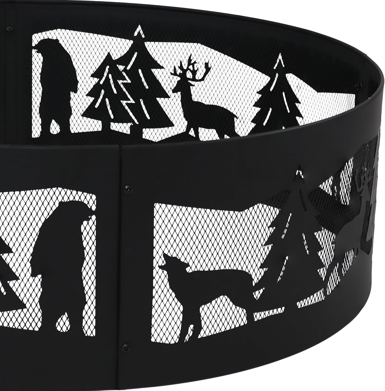Sunnydaze 36-Inch Outdoor Fire Ring - Portable Metal Fire Pit Ring for Camping or Backyard - 360-Degree Wildlife Cutouts - Forest Wilderness