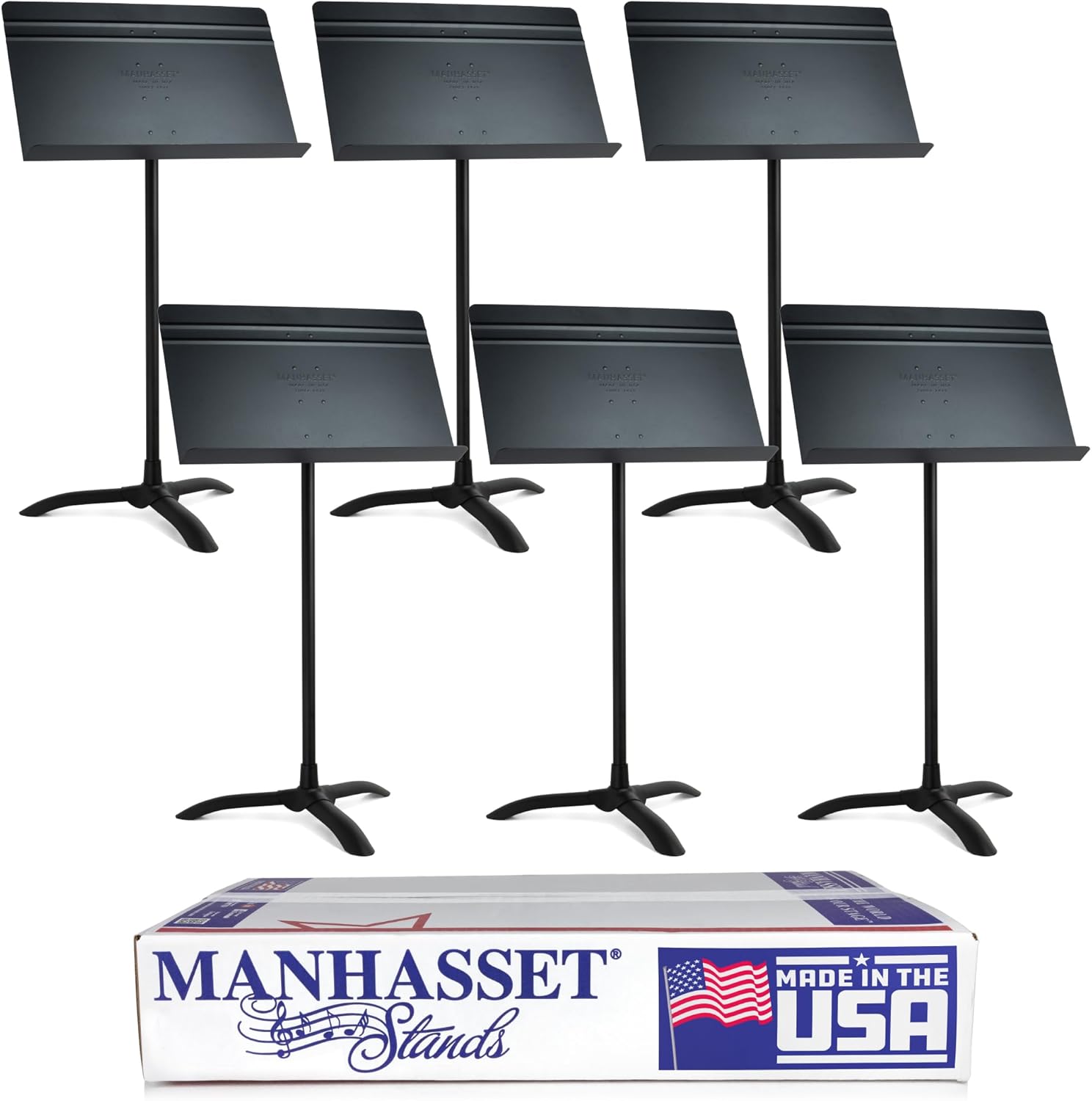 Manhasset Music Stand For Sheet Music - Bulk Pack of 6 Stands - 48 Symphony Model - Long Lasting, Durable Manhasset Stand - Adjustable Height - 20" by 12" - Made in the USA