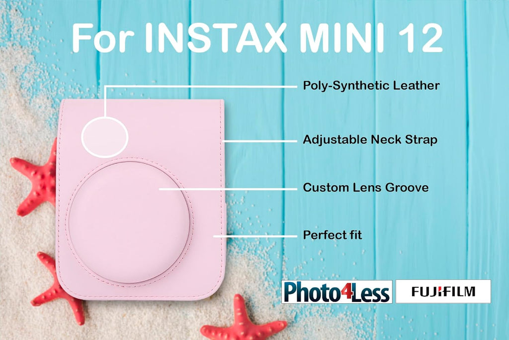 Fujifilm Instax Mini 12 Instant Film Camera Blossom Pink, Fujifilm Instax Mini Twin Pack Instant Film 20 Prints, Prtotective Case, Gift Bundle