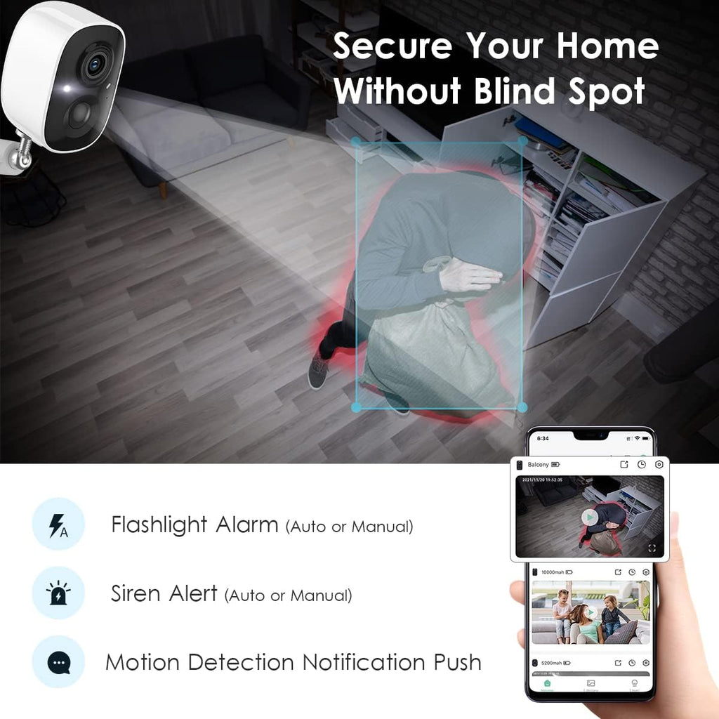 GMK Security Cameras Wireless Outdoor 4 Pack, 2K Battery Powered Cameras for Home Security, Color Night Vision, Motion Detection, 2-Way Talk, IP65 Waterproof, Remote Access, Cloud/SD Storage