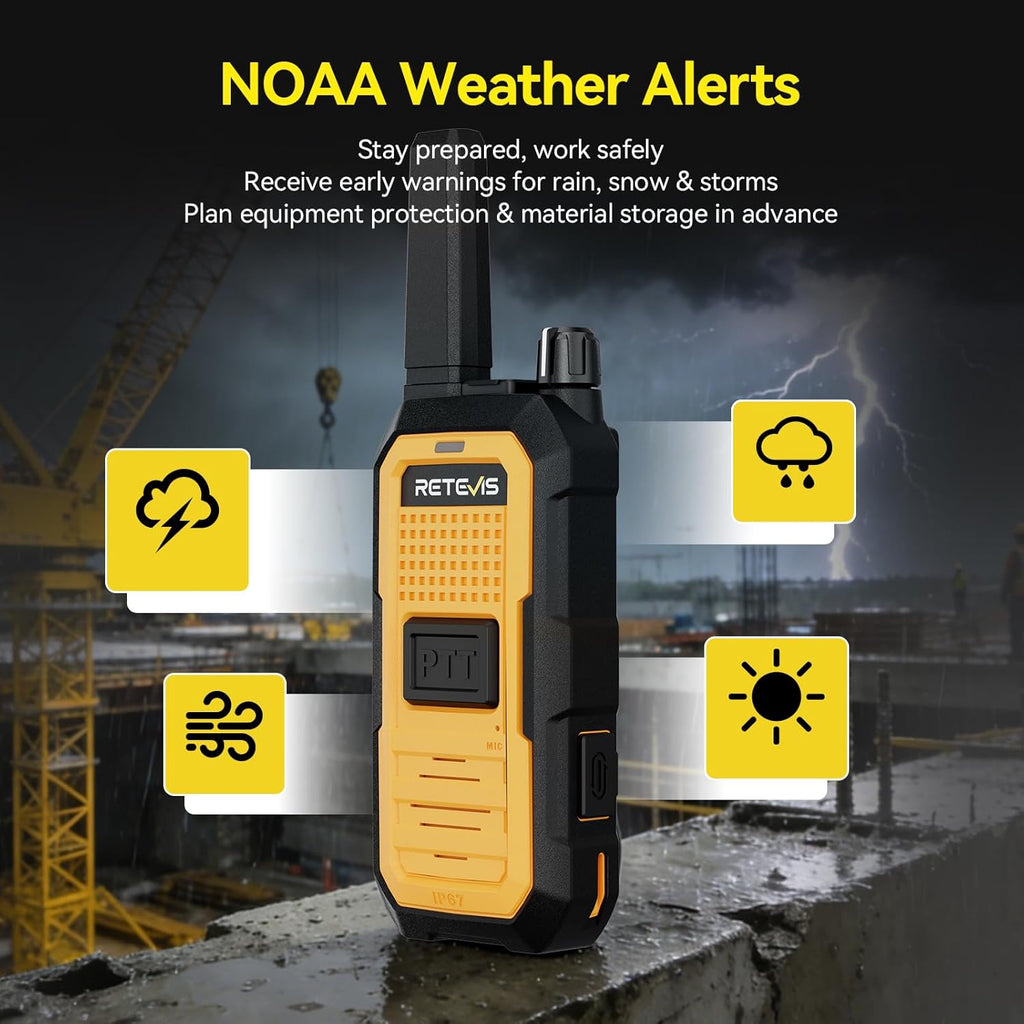 Retevis RB48A IP67 Waterproof Walkie Talkies Long Range Adults, Heavy Duty 2 Way Radio, Noise Reduction, Large PTT, 1000mW Speaker, 23-Hour, Rechargeable, for Manufacturing Construction (10 Pack)