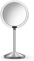 simplehuman Sensor Mirror Fold, 5'' with 10X Magnification, Round Rechargeable Travel Makeup Mirror, Tru-Lux® Full-Spectrum Light, Adjustable Brightness & Height, Brushed Stainless Steel