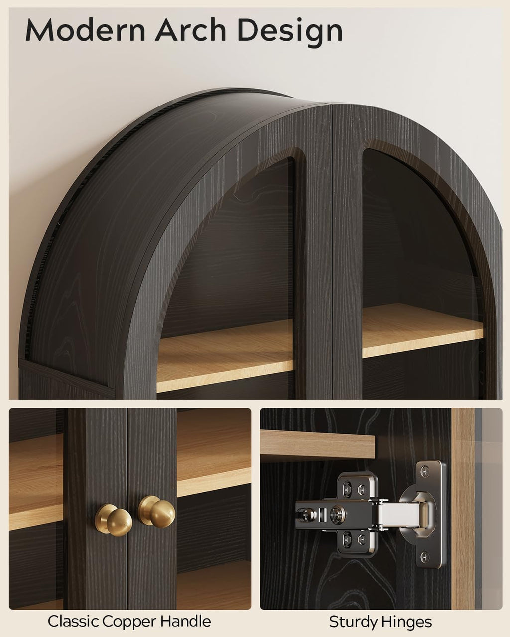 EYYTHUNG Arched Wall Cabinet, Large Bathroom Medicine Cabinet Wall Mounted Cupboard, Modern Floating Storage Cabinet with Acrylic Door Adjustable Shelf, Wood Organizer (Black-Oak)