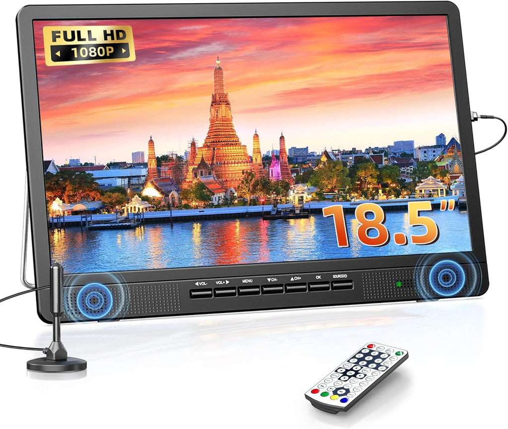 NORTHING 18.5 Inch Portable TV with Antenna, 12 Volt Small TV for Camping, Kitchen, RV, Boat, Truck, Home, Bedroom, HD 1080P Flat Screen Compact Mini TV Support USB/HDMI/AV Input