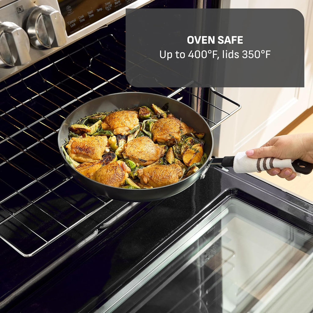 T-Fal Ultimate Hard Anodized 12-Piece Ceramic Nonstick Cookware Set, Oven Safe Up to 400°F, Ceramic Pots and Pans Set, Frying Pans, Saucepan, Stockpot, Cooking Utensils, Stone