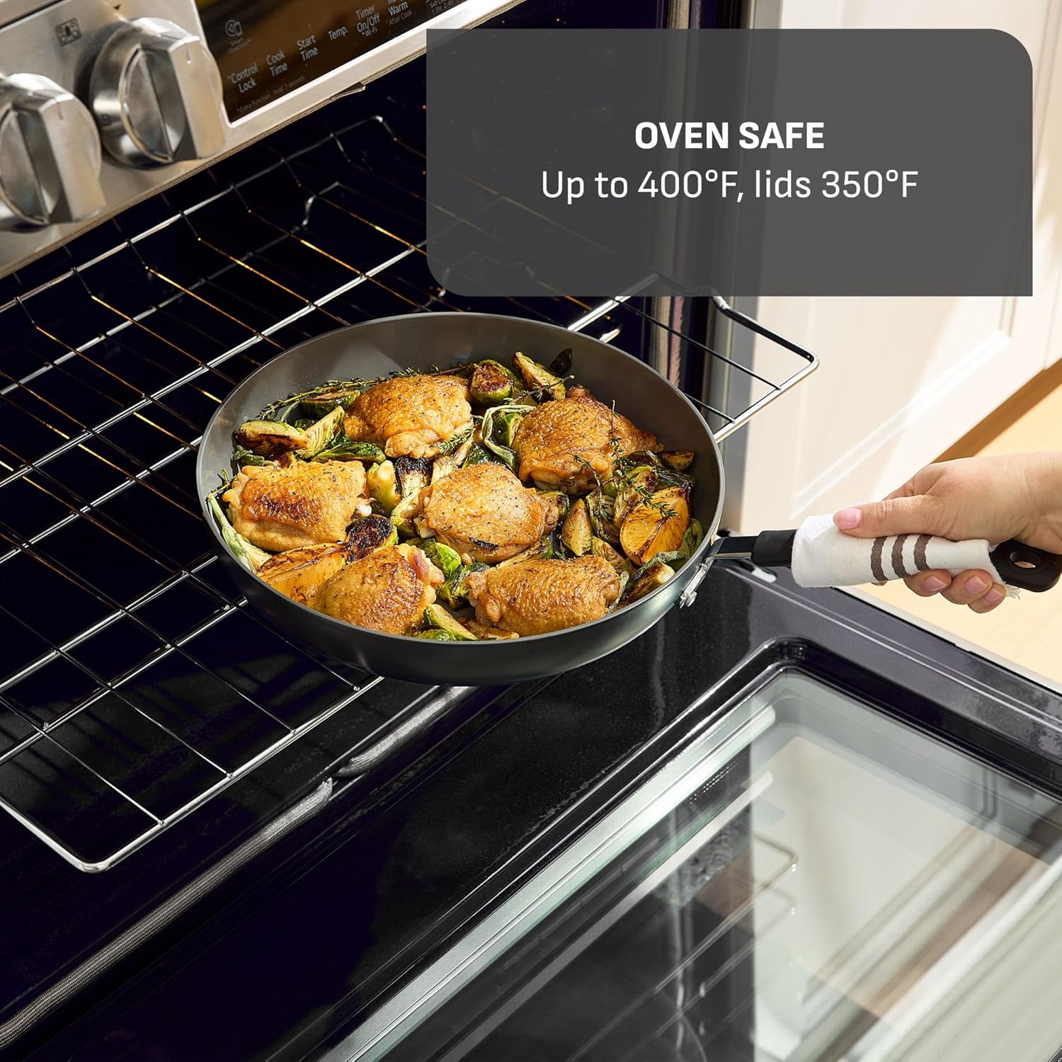 T-Fal Ultimate Hard Anodized 12-Piece Ceramic Nonstick Cookware Set, Oven Safe Up to 400°F, Ceramic Pots and Pans Set, Frying Pans, Saucepan, Stockpot, Cooking Utensils, Stone