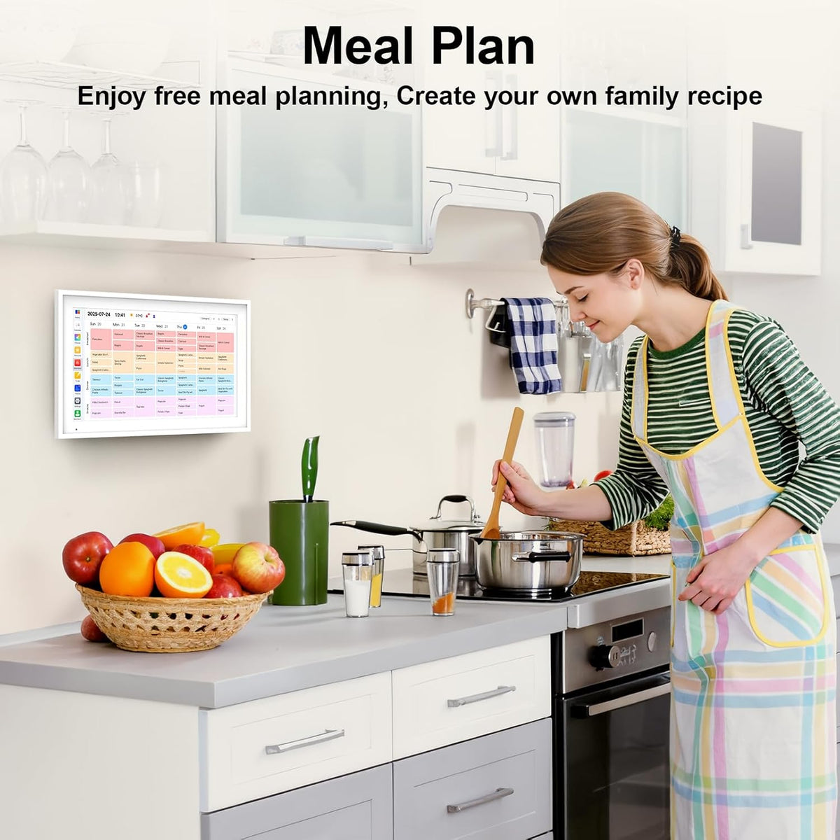 Digital Calendar 15.6" Digital Wall Planners for Family Schedules, Electronic Calendar with 1920*1080 Interactive Touchscreen, Digital Photo Frame Built-in 64GB Memory, Smart Calendar-White