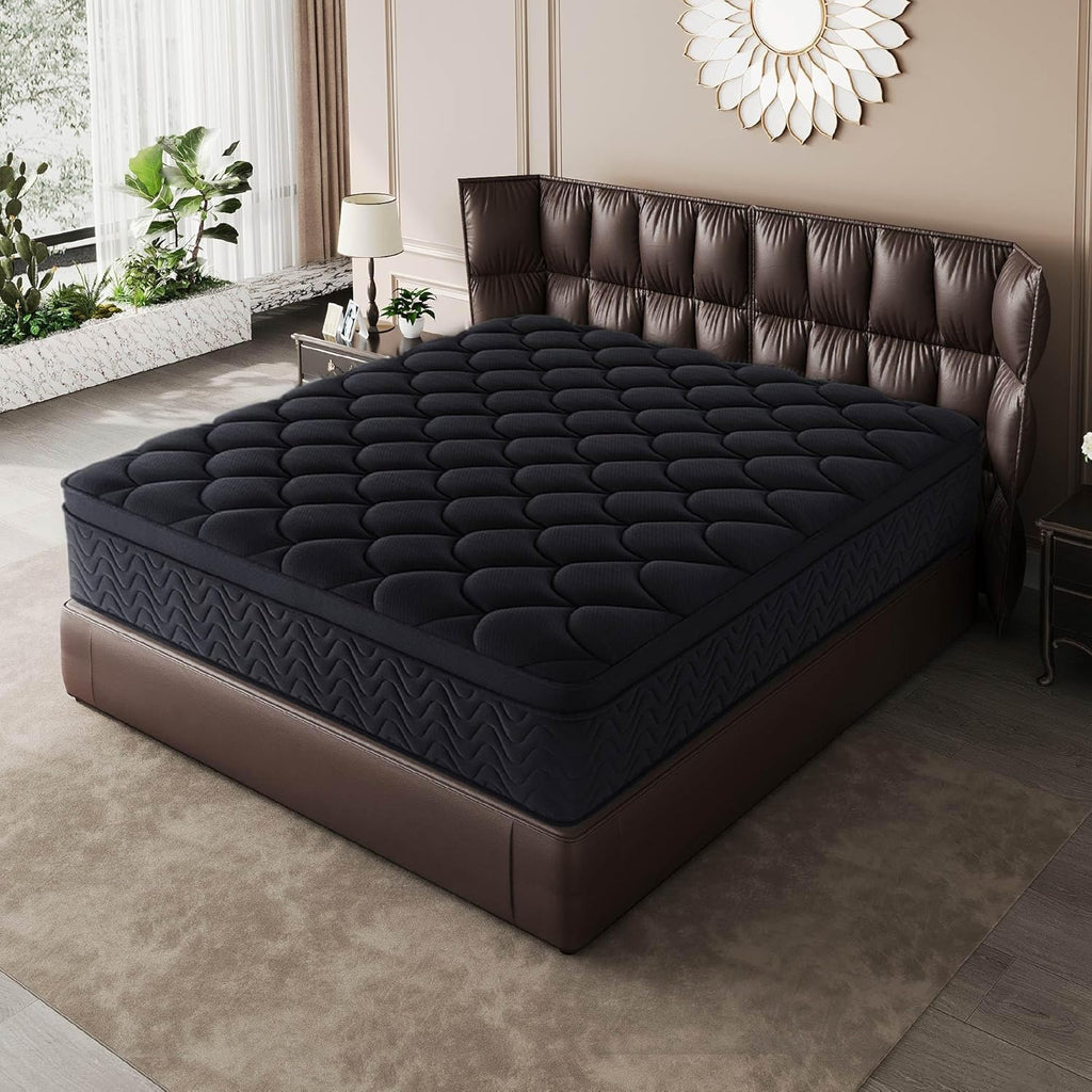 Premium 12 Inch King Mattress - Black Diamond Quilted, Individual Pocket Spring & Memory Foam Top, Cooling & Pressure Relief, Bed in a Box