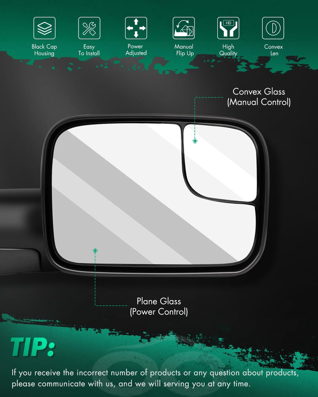 SCITOO Compatible fit for Towing Mirrors 1994 1995 1996 1997 for Dodge for Ram 1500 2500 3500 Truck Black Power Operation Pair Set Mirrors