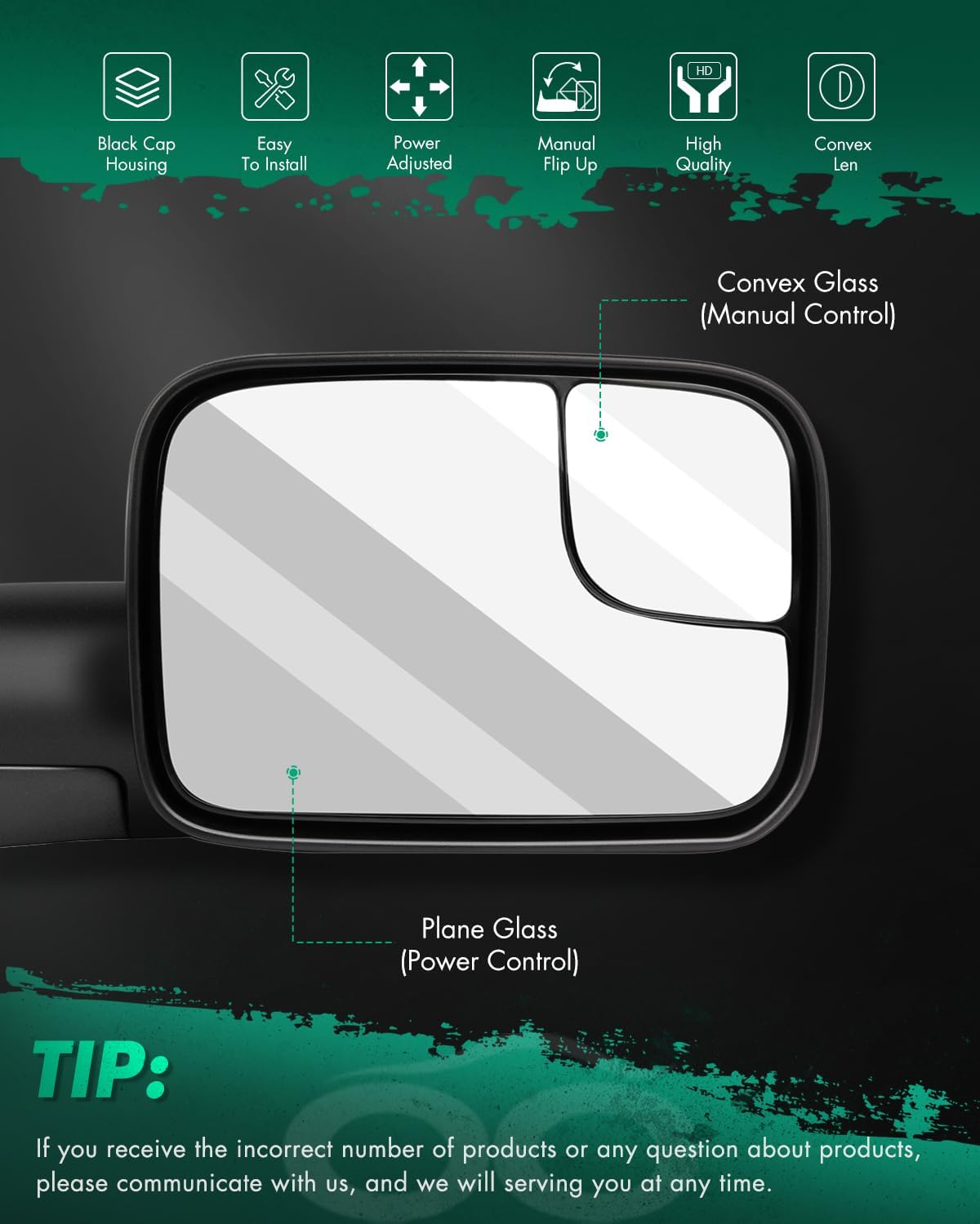 SCITOO Compatible fit for Towing Mirrors 1994 1995 1996 1997 for Dodge for Ram 1500 2500 3500 Truck Black Power Operation Pair Set Mirrors