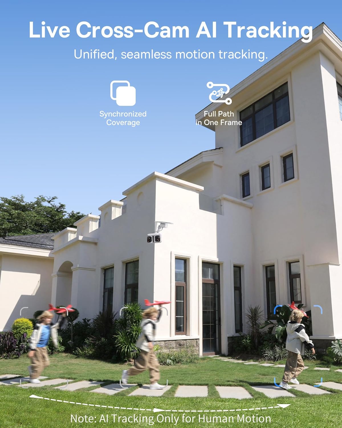 Baseus X1 Pro Dual-Tracking Solar Security Camera Outdoor Wireless, Dual 3K AI Cameras, 300° Pan, Color Night Vision, 8× Zoom, Local Storage up to 512GB, IP65, No Subscription