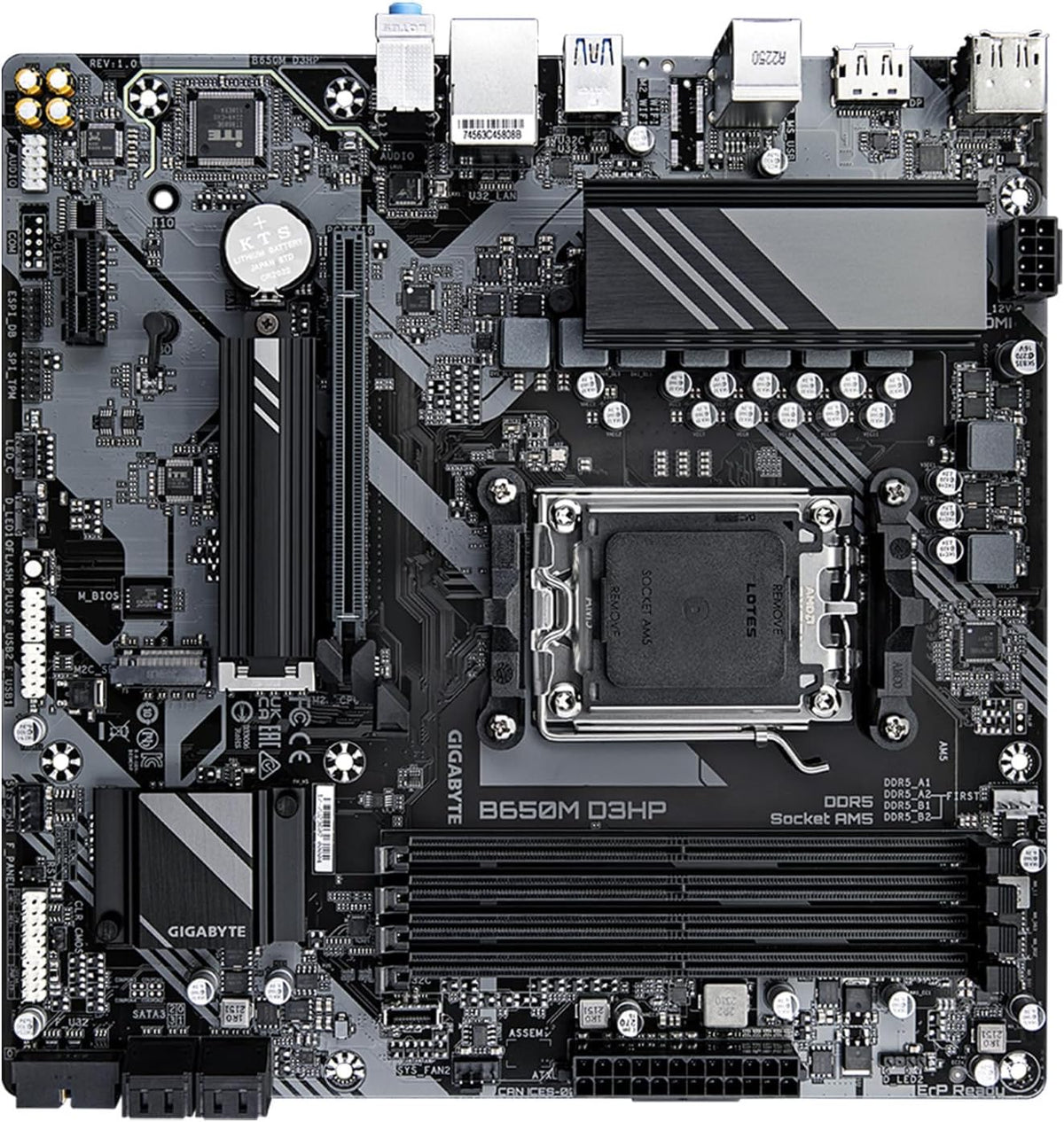 GIGABYTE B650M D3HP AMD AM5 mATX Motherboard, Support Ryzen 9000/8000/7000 Series, DDR5, 5+2+2 Power Phase, 2X M.2, PCIe 4.0, USB-C 3.2 Gen 1, 2.5 GbE, EZ-Latch, Q-Flash, RGB Fusion