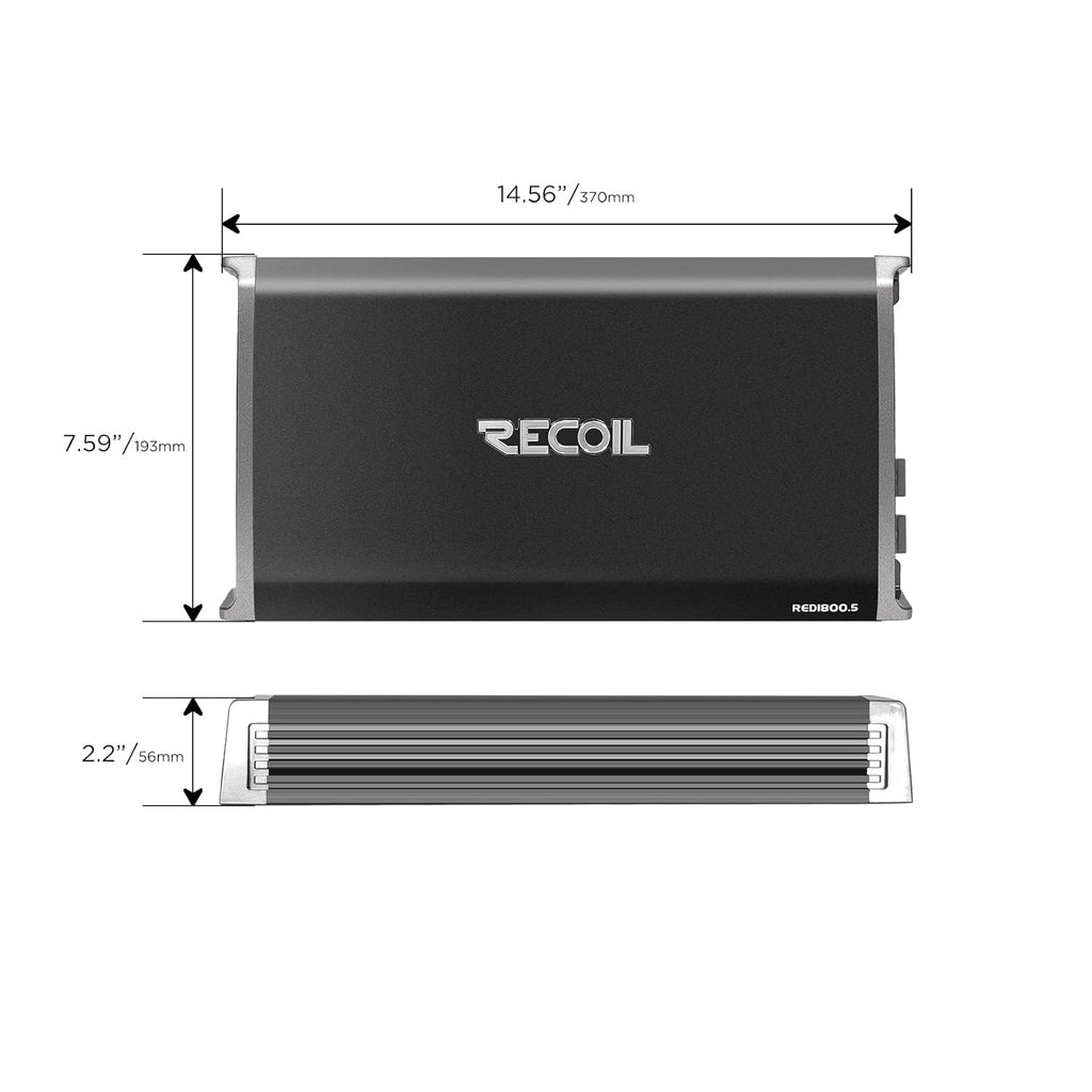 Recoil RED1800.5 1800 Watts Class-D Car Audio 5-Channel Amplifier, Mono 1 Ohm Stable, Remote Bass Knob Included