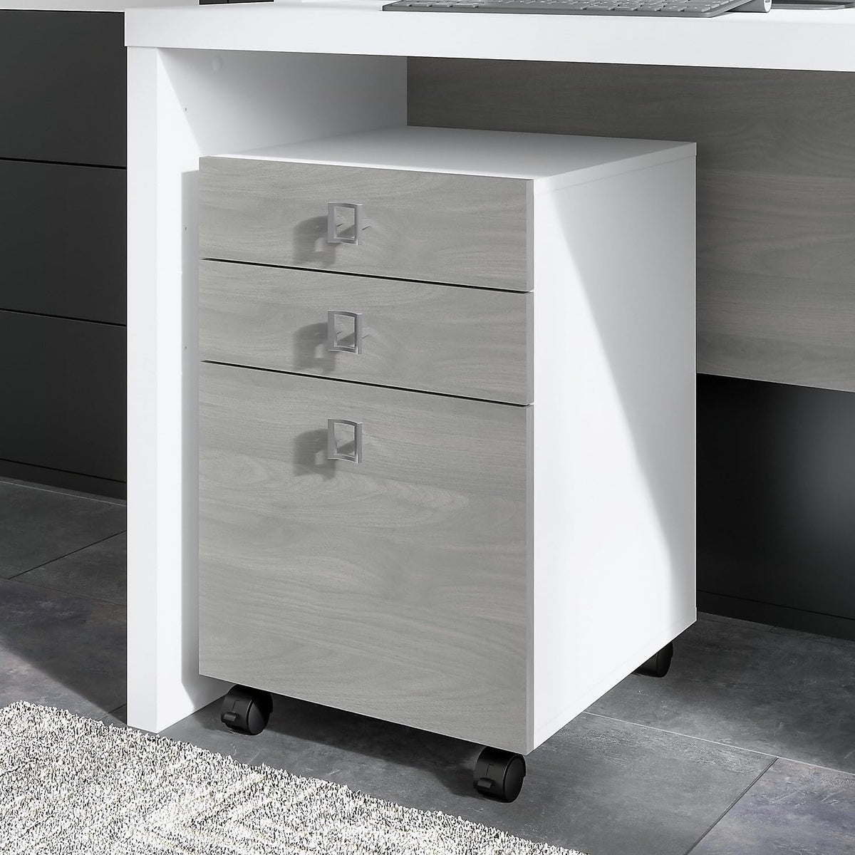 Bush Business Furniture Echo 3 Drawer Mobile File Cabinet in Pure White and Modern Gray