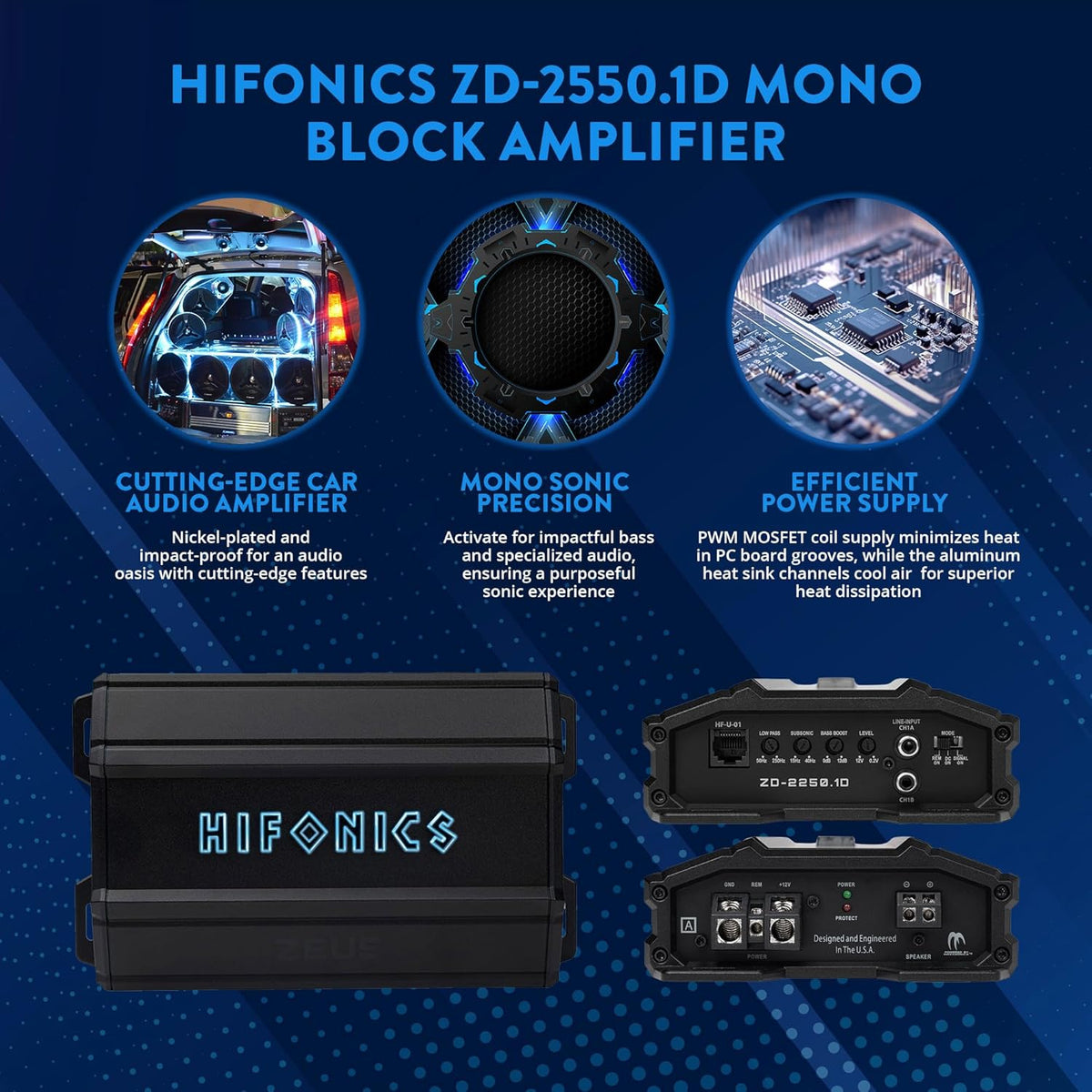 Hifonics Zeus Delta 2,550 Watt Compact Mono Block Nickel Plated Mobile Car Audio Amplifier with Auto Turn On Feature, ZD-2550.1D, Black