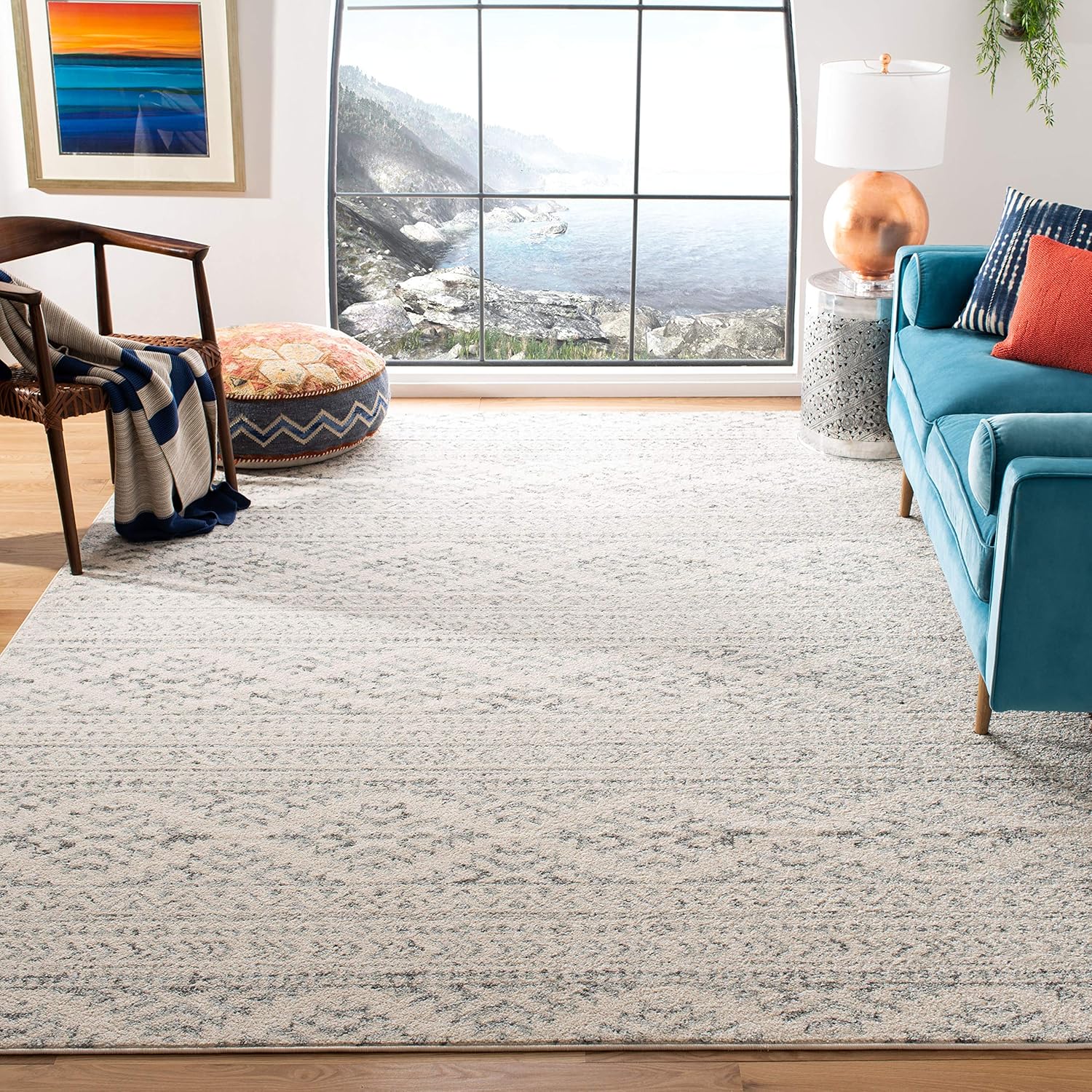 SAFAVIEH Area Rug 8x10 - Tulum Collection - Large - Ivory & Grey, Moroccan Boho Tribal Design, Non-Shedding & Easy to Clean, Ideal for Living Room, Bedroom, Dining Space (TUL272A)