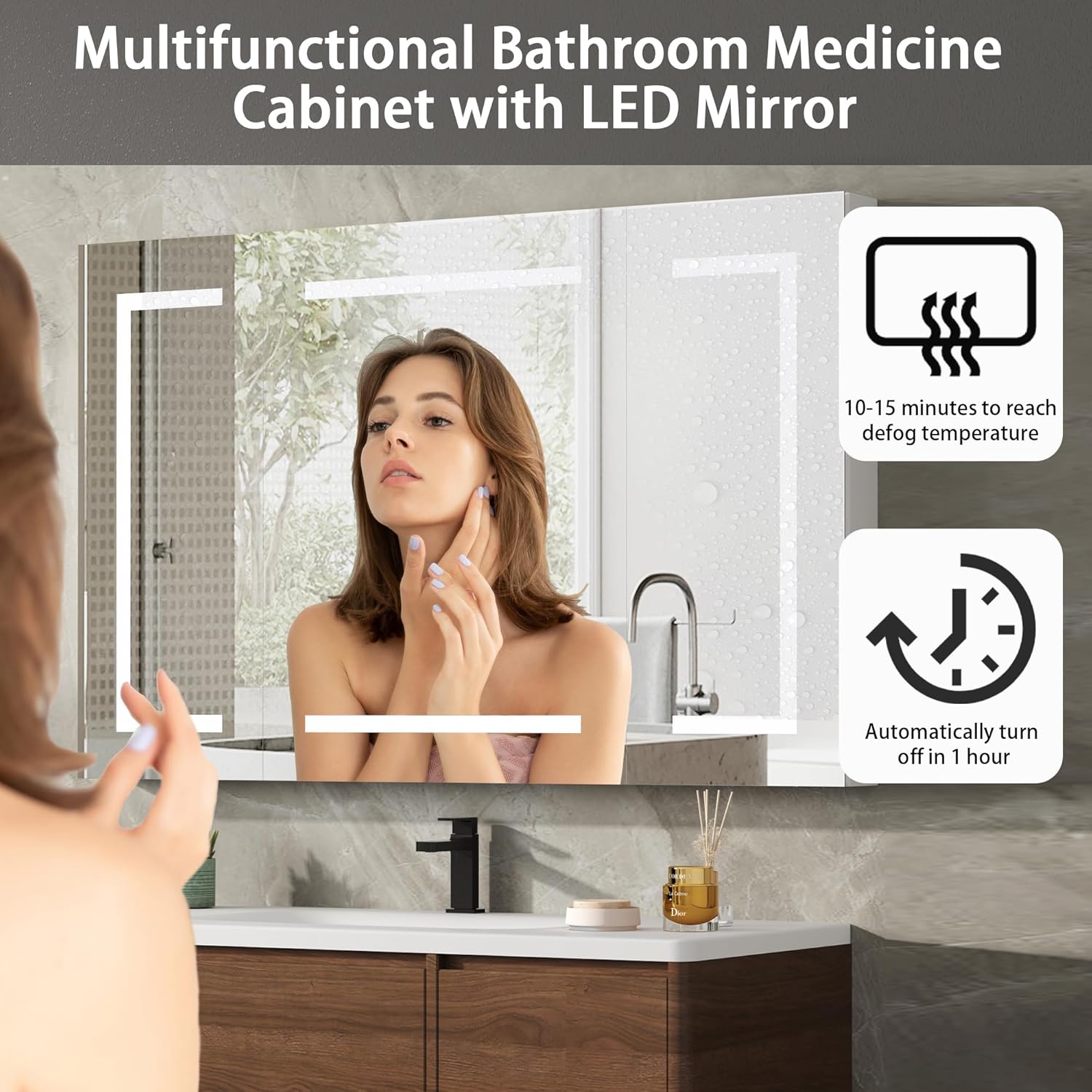 DEYGIA LED Medicine Cabinet with Mirror for Bathroom, Assembly-Free Lighted Medicine Cabinet, Defog, Stepless Dimming, 3 Colors, 2 Outlets, 2USB, Aluminum Wall Mounted Mirrored Cabinets, 40”Wx24“H