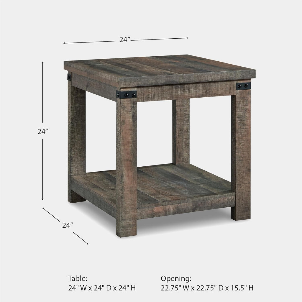 Signature Design by Ashley Hollum 24 Inch Square End Table - Rustic Brown Side Table with Storage Shelf