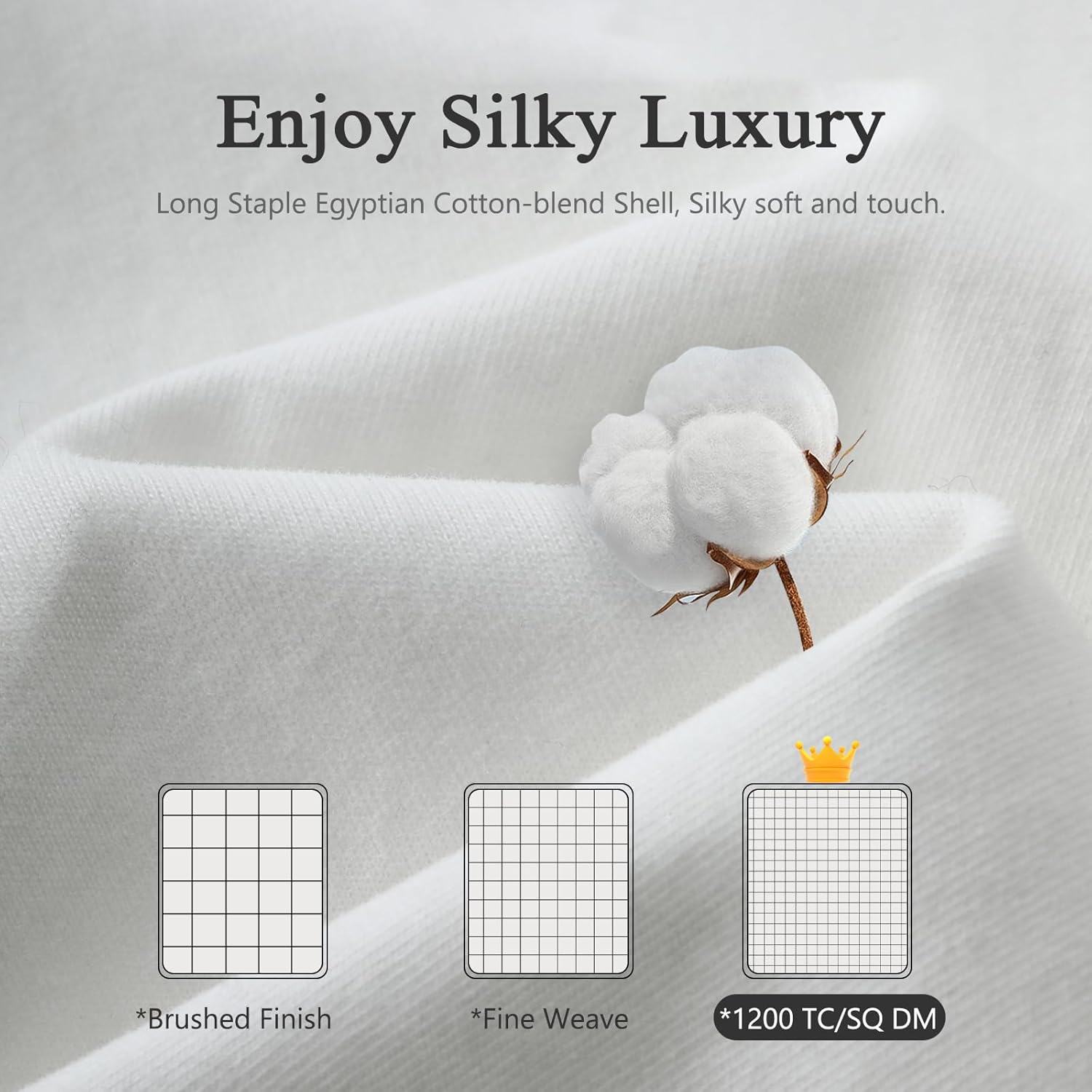 DWR Luxury Feather Down Fiber Comforter King Size, Ultra-Soft Egyptian Cotton-Blend Fabric, High FP Medium Weight for All Season Hotel Style Fluffy Duvet Insert with Ties (106"x90", White)