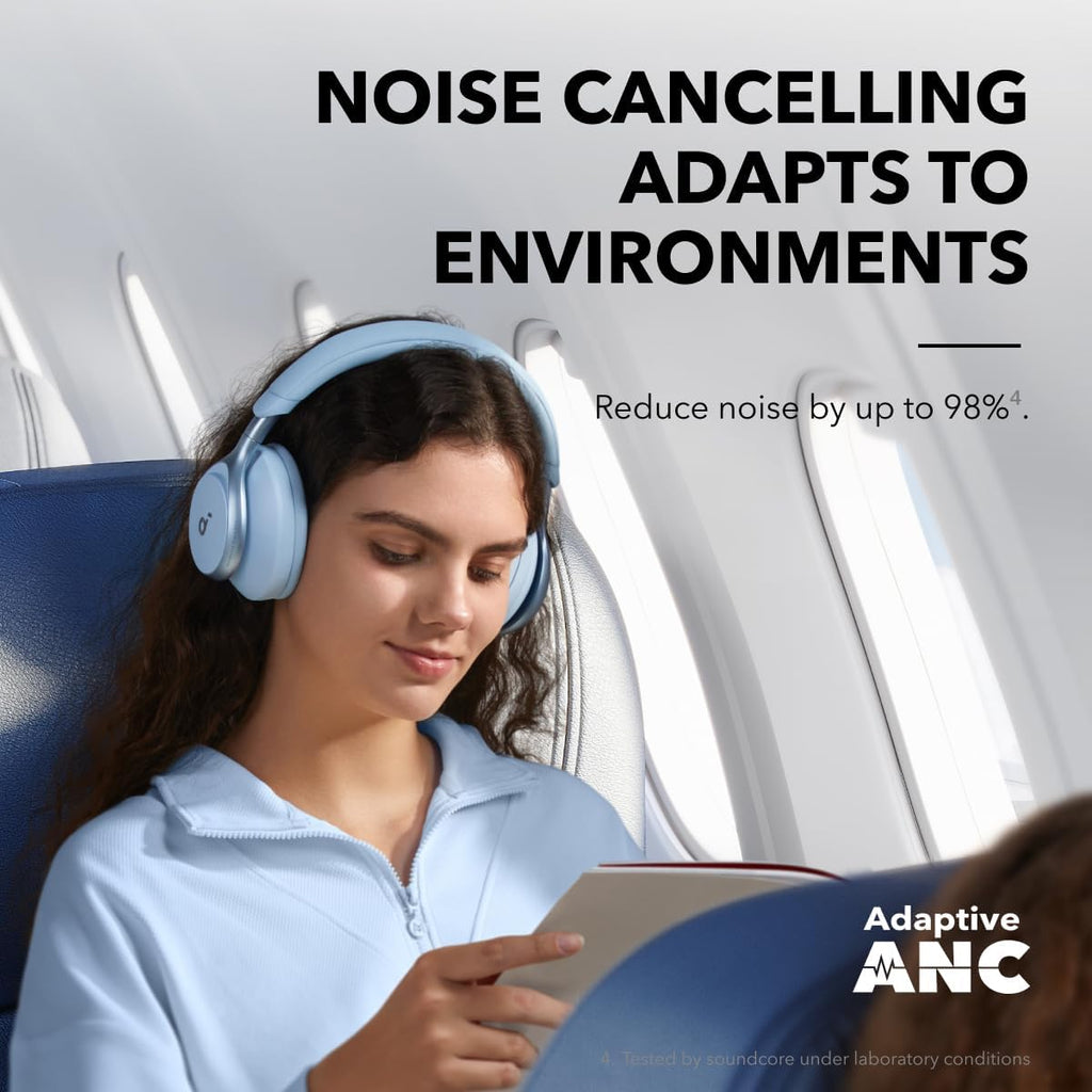 Soundcore by Anker, Space One, Active Noise Cancelling Headphones, 2X Stronger Voice Reduction, 40H ANC Playtime, App Control, LDAC Hi-Res Wireless, Comfortable Fit, Clear Calls, Bluetooth 5.3 (Blue)