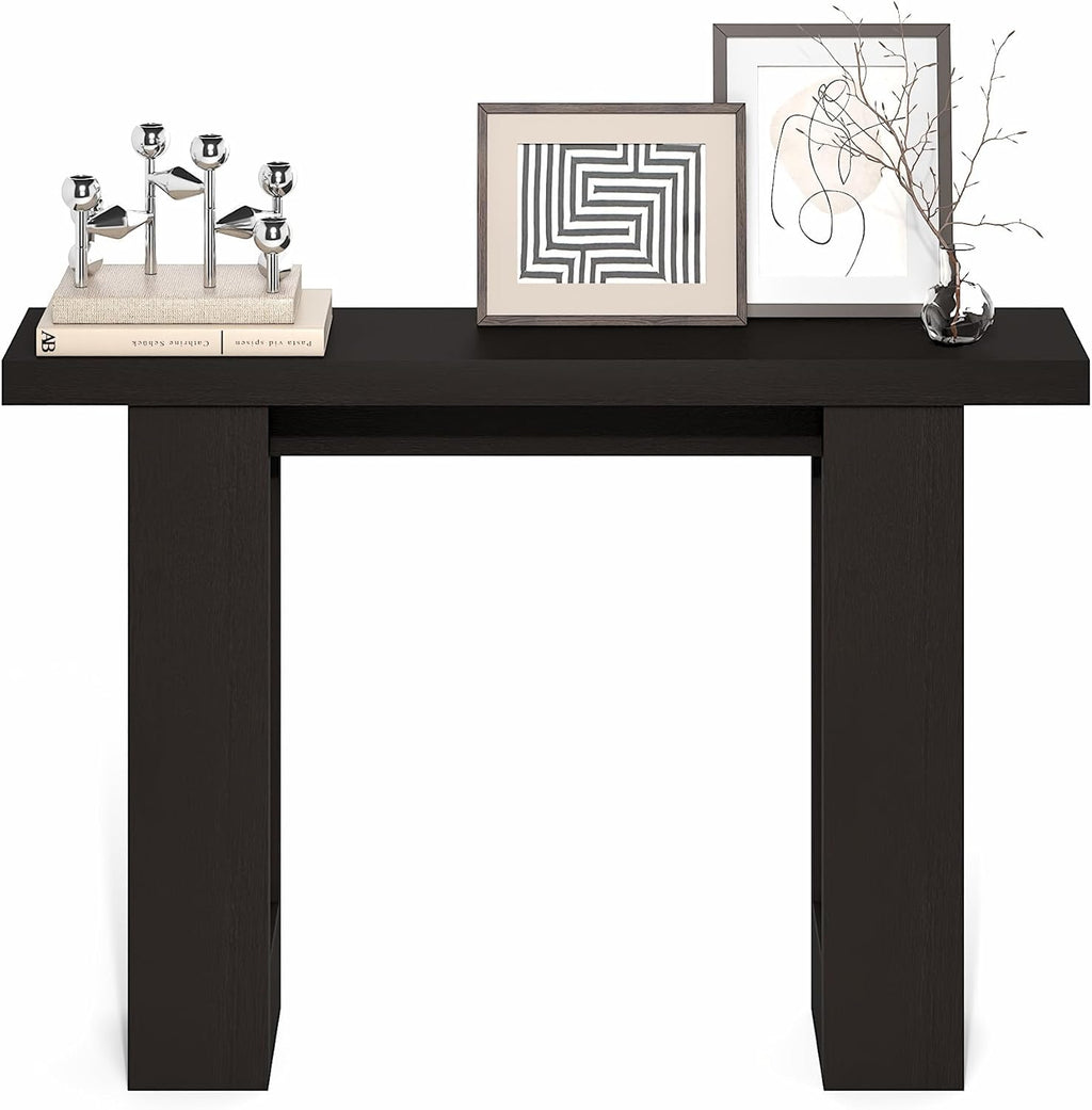 Furinno ARA Entryway Table 47-Inch, Narrow Console Table, Thick Frame Sofa Table with 2 Shelf, Couch Table Behind Sofa, Farmhouse Entryway Table for Entrance, Hallway, Living Room, Black Dark Oak