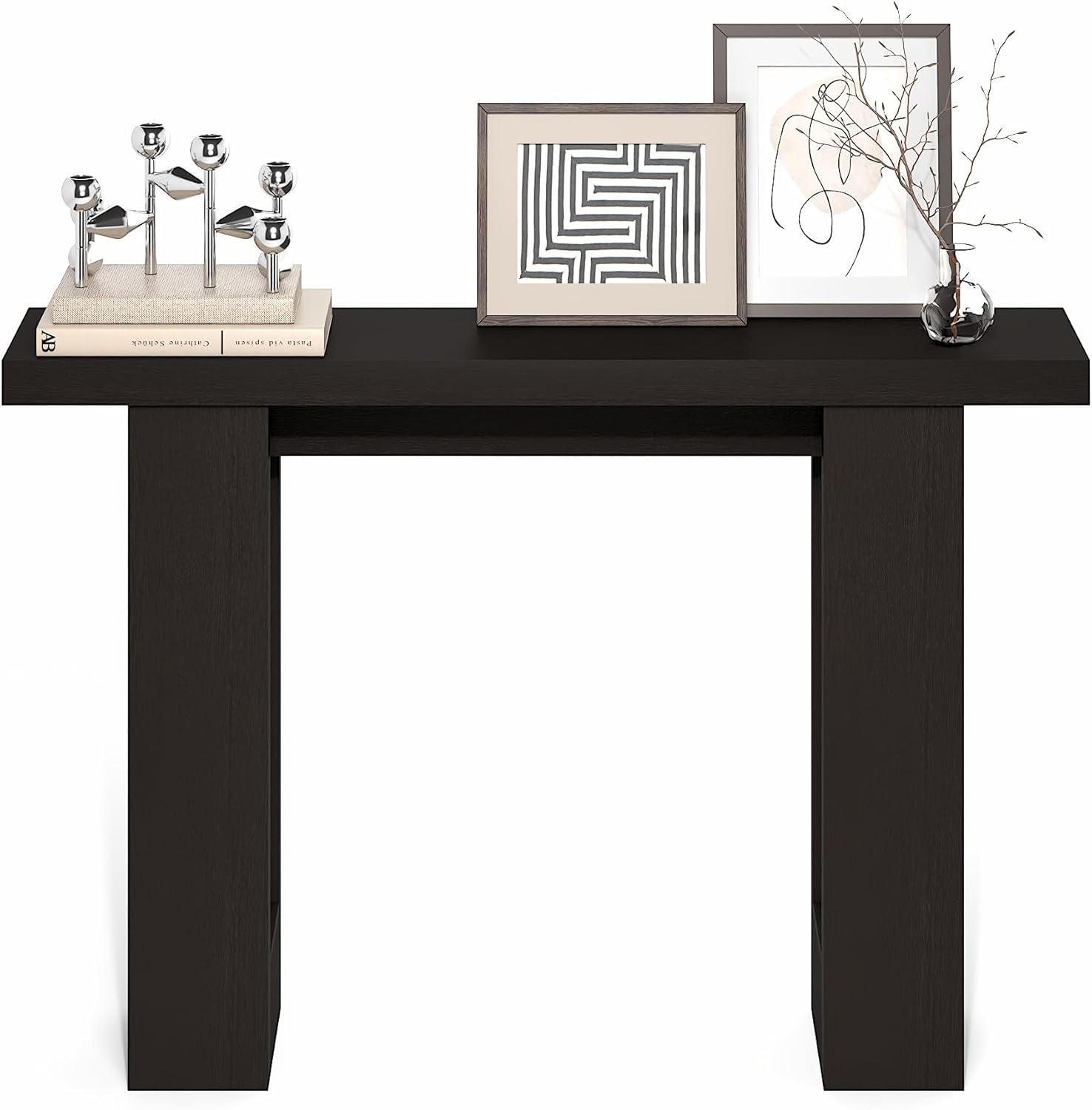 Furinno ARA Entryway Table 47-Inch, Narrow Console Table, Thick Frame Sofa Table with 2 Shelf, Couch Table Behind Sofa, Farmhouse Entryway Table for Entrance, Hallway, Living Room, Black Dark Oak