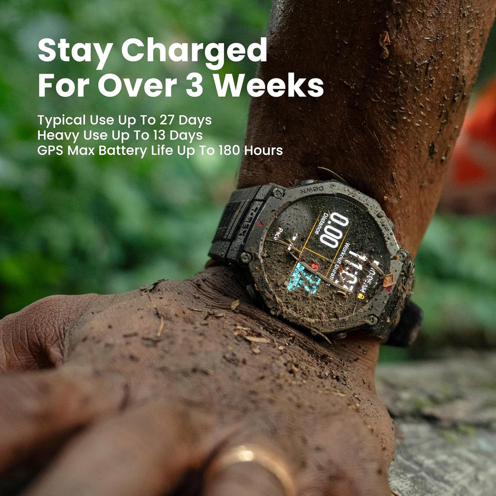Amazfit T-Rex 3 Rugged Military Smart Watch 48mm, GPS (with Privacy), Offline Maps, Long Battery Life,328 Feet Water-Resistant, 170 Fitness/Sport Modes, AI, Voice Control, for Android or iPhone, Gray