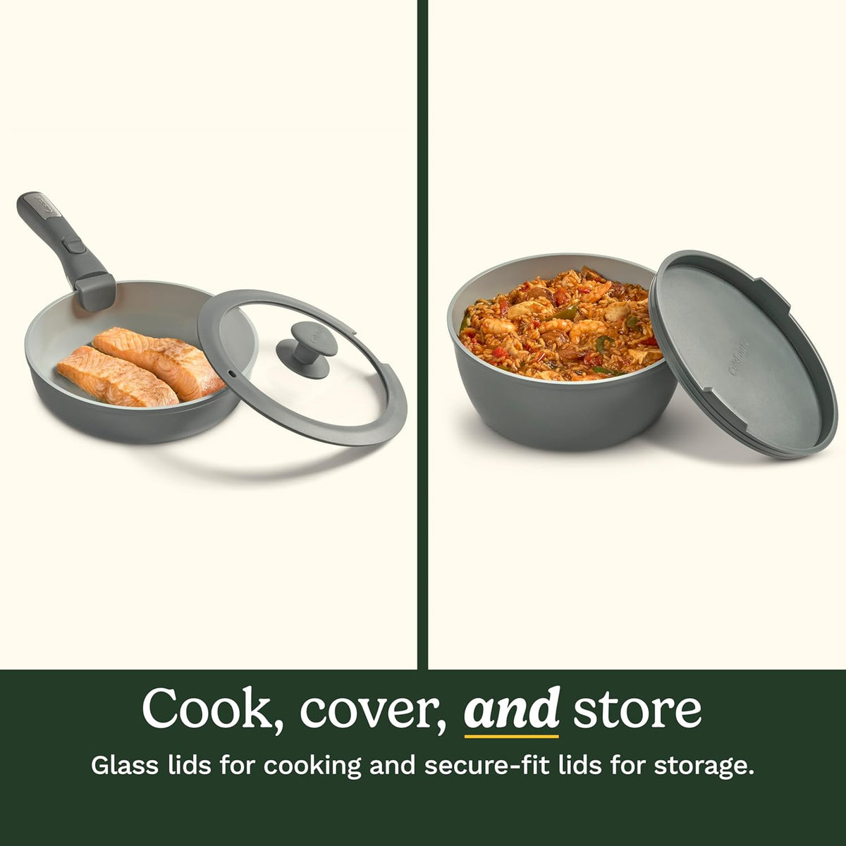 Cuisinart 13-Pc, ClickSmart Nonstick Detachable Handle Ceramic Cookware, Pots and Pans Set, Stackable Space-Saving Design, Compatible with All Stovetops, Induction & Oven Safe, PURELYCERAMIC