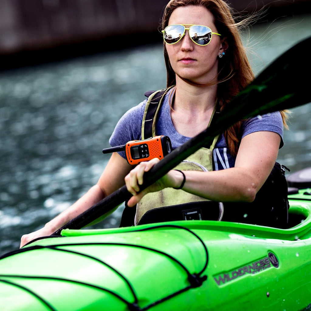 Motorola Solutions, Portable FRS, T605_H2O, Talkabout, Two Way Radios Waterproof Walkie Talkie Emergency Preparedness, Rechargeable, 22 Channel, 35 Mile, Orange W/Black, 2 Pack