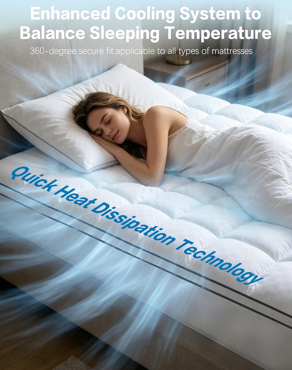 WestMonth Premium Quilted 1000GSM Luxury Extra Thick Mattress Topper with Deep Pocket (8-21") - Breathable & Fluffy Soft Cooling Bed Cover - Fits Standard Mattresses Perfectly (White, Queen)