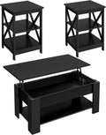 Yaheetech Modern Living Room 3 Pieces Table Sets, Lift Top Coffee Table and End Table Sets for Home and Office, Easy Assembly Accent Furniture with Hidden Compartment and Open Storage Shelf, Black