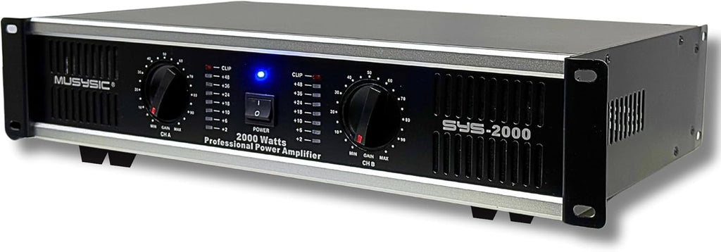 MUSYSIC Professional Power Amplifier 2 Channel 2000W - Home Audio Component Amplifiers for DJ, PA System, Speakers - high Quality Stereo Amp with Digital Audio Processing - Stereo XLR & 1/4" Inputs