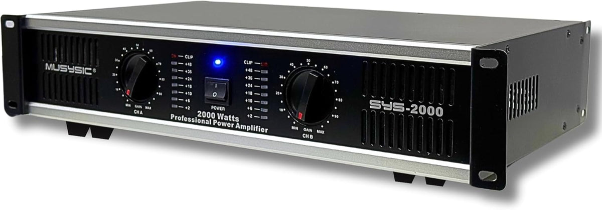 MUSYSIC Professional Power Amplifier 2 Channel 2000W - Home Audio Component Amplifiers for DJ, PA System, Speakers - high Quality Stereo Amp with Digital Audio Processing - Stereo XLR & 1/4" Inputs
