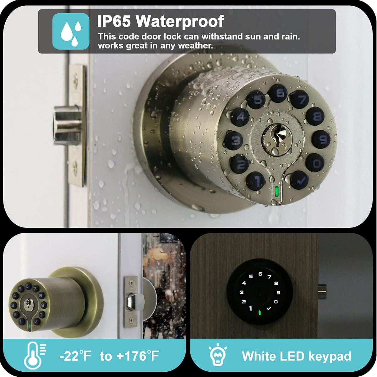 iulock IU-20 Code Door Lock, Electronic Door Knob with Keypad and Same Key, Auto Lock, Waterproof, Passage Function, Long Battery Life, Easy to use and Install for Office/Warehouse/Bedroom/Garage