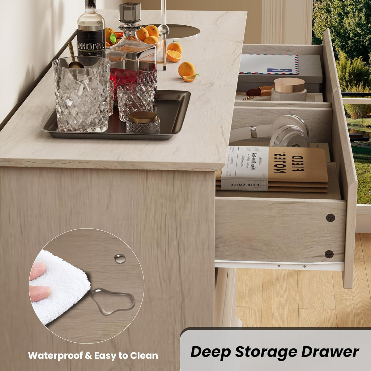 GarveeHome 8 Drawer Dressers for Bedroom, Chest of Drawers with Deep Drawers, Large Double Dresser for Closet with Wide Top, Horizontal Wooden Dresser for Living Room, Hallway, Kids Room, Oak