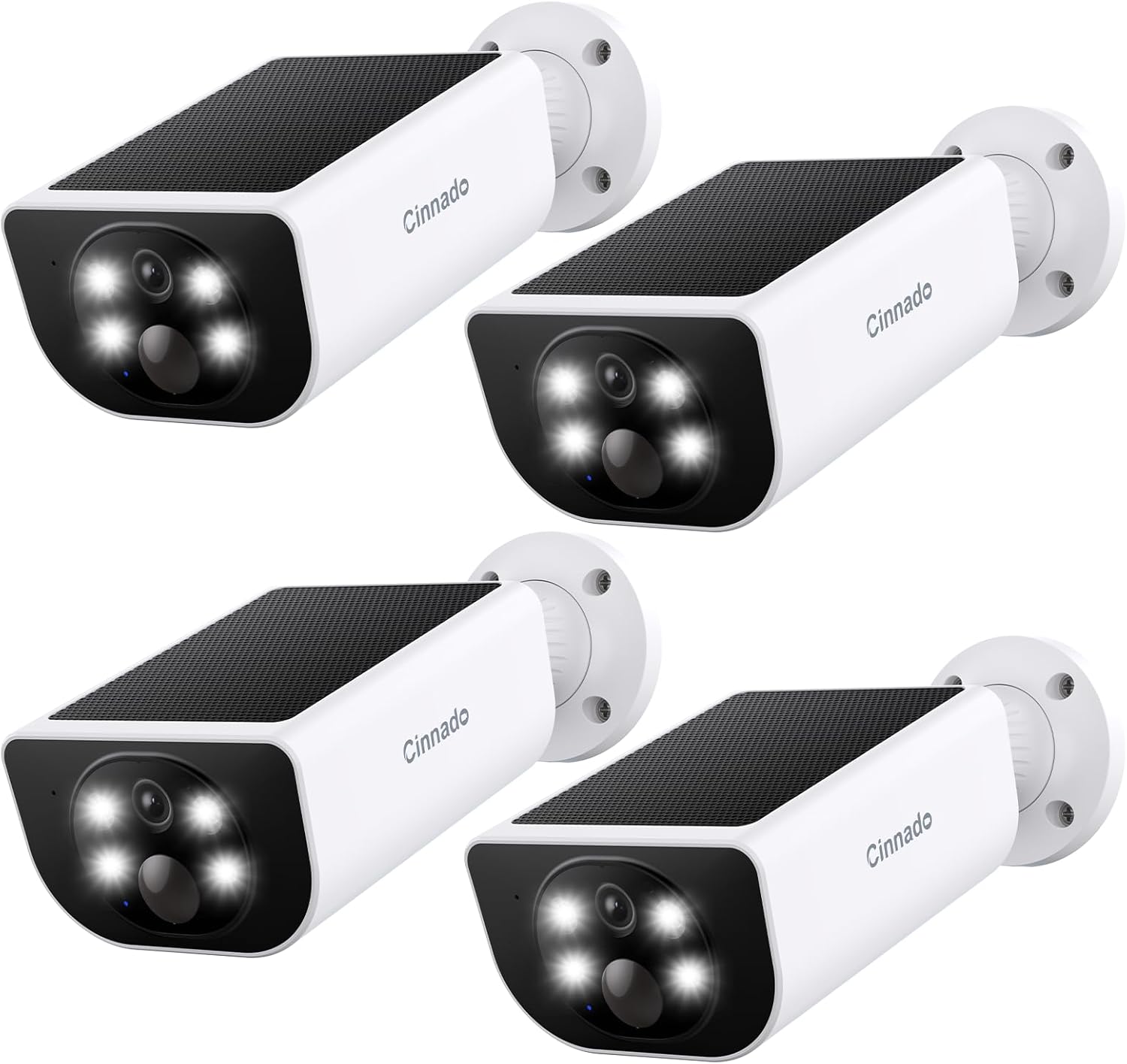 Cinnado Security Cameras Wireless Outdoor - Home Security Cameras Solar & Battery Powered with 2K Color Night Vision, 2-Way Talk & Spotlight, Continuous Power, 2.4 GHz Wi-Fi, Easy Set Up, S1 4 Pack