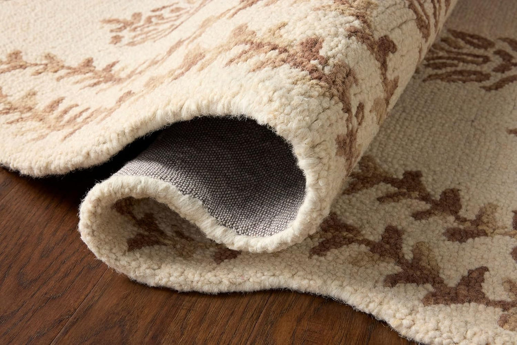 Loloi Rifle Paper Co. Lisette Collection LST-01 Ivory/Natural 7'-9" x 9'-9" Area Rug Wool, Natural, Scallop, Wavy, Floral, Textured, Living Room, Bedroom, Dining, Carpet