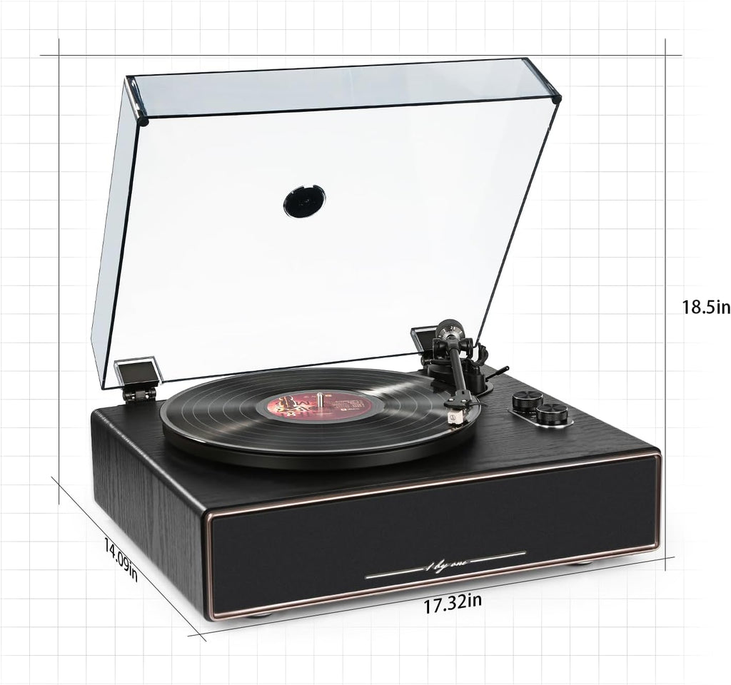 1 BY ONE High Fidelity All-in-One Record Player, Vinyl Turntable with Built-in Speakers, Magnetic AT-3600L Cartridge, RCA Line Out, Belt-Drive Stereo Turntable