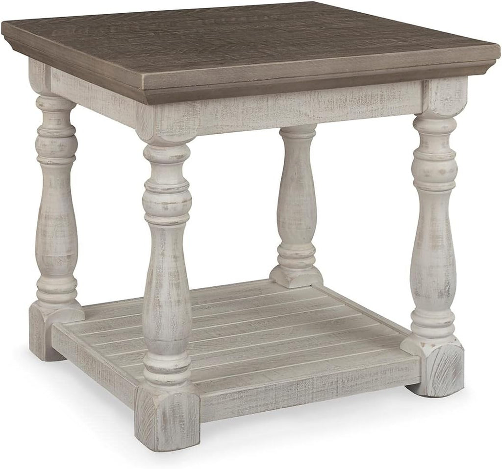 Signature Design by Ashley Havalance Farmhouse Rectangular End Table, Floor Shelf, Wood, 26" W x 24.13" D x 24" H, Vintage Gray & White with Weathered Finish